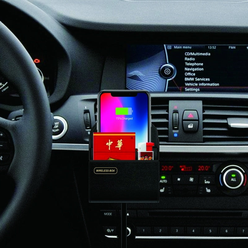 Dual Cell Storage Box For Wireless Charger For Car Storage