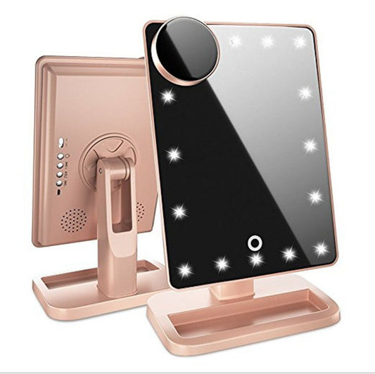 Touch Screen Mirror With 20 LED Light Bluetooth Music Speaker 10X Magnifying Mirrors Lights